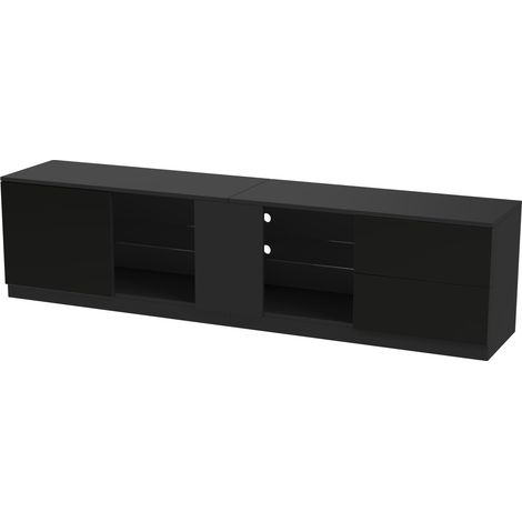 Mueble TV 160 x 40 x 52 cm negro MDF con LED y estante de vidrio templado (1/5)