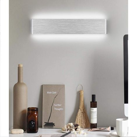LED Lámpara de Pared Interior 40CM Iluminación de Pared Moderna Minimalista 14W Blanco Frío para Dormitorio, Salón, Baño(Plata)