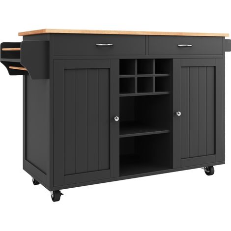 Isola da cucina moderna con ruote 102 x 45 x 92 cm nera in MDF e metallo (1/5)
