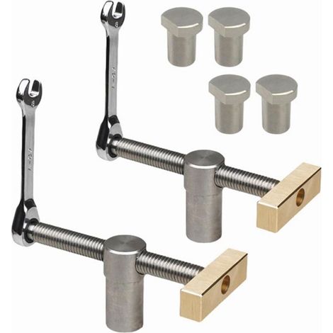 Lot de 2 colliers de serrage pour chien de 20 mm + 4 arrêts d'établi de 20 mm, clip de fixation réglable pour le travail du bois, laiton et acier inoxydable, pince à fixation rapide, outil de