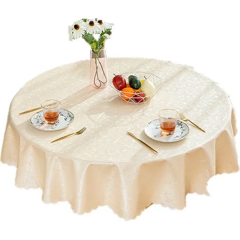 Mantel redondo, estampado floral en relieve, borde festoneado, vinilo impermeable, cocina/comedor (1/5)