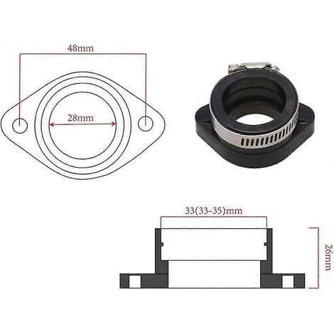 48mm black rubber carburetor adapter for motorcycles, compatible with PE 26, 28, 30 and VM24, 26, 28 models (off-road motorcycles). (1/5)