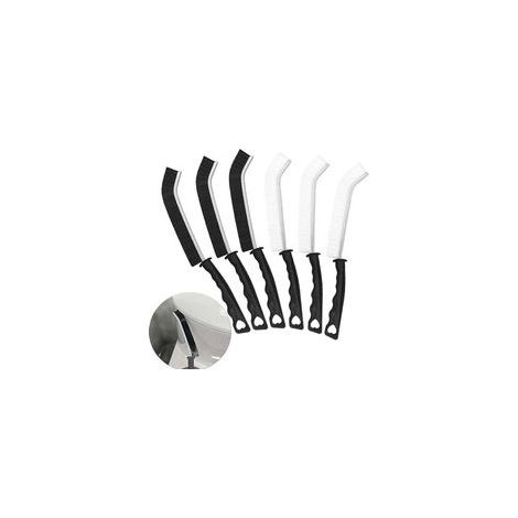 Juego de 6 cepillos para limpiar canalones, azulejos y juntas, cepillo de limpieza multifuncional con mango para puertas, ventanas, baño y cocina, antioxidante (3 negros + 3 blancos)