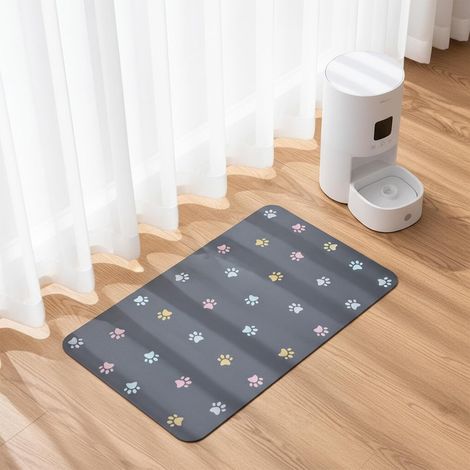 Absorbent Non-Slip Rubber Back Dog Bowl Mat 50 x 30 cm Grey (1/5)