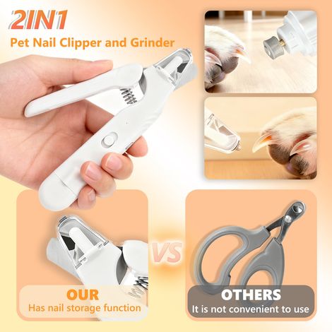 Coupe-ongles et lime électrique 2 en 1 pour animaux de compagnie, avec double éclairage LED, rechargeable par USB, fonctionnement silencieux et protection anti-éclaboussures, convient aux animaux de p (1/4)