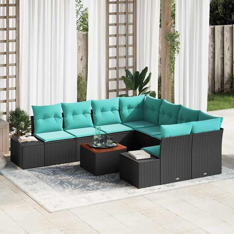 Teenpull – Gartensofa-set 9 Stk. Schwarz Poly-Rattan (1/5)