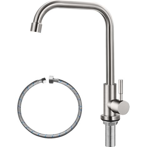 Seul robinet d’eau froide, robinet de cuisine monotrou, acier inoxydable SUS304, nickel brossé (1/5)