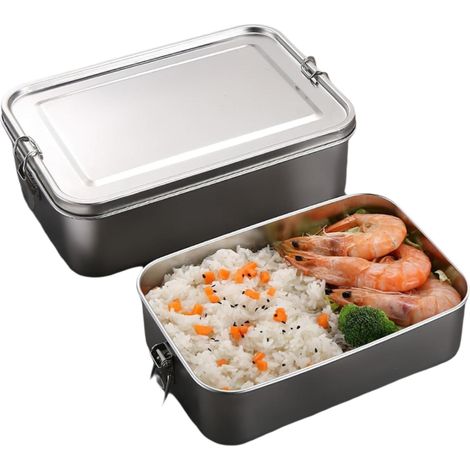 Lunchbox Acier Inoxydable - 2 Compartiments - Etanche - Séparateur Amovible - Contenance 1200 ml - Pour Adultes Et Enfants (1/5)