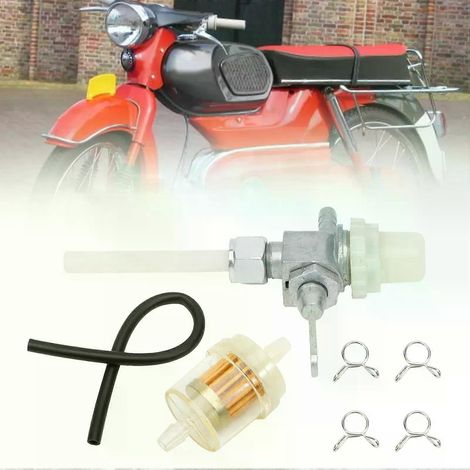 Robinet d'essence M12 x 1 avec tuyau et filtre à essence pour cyclomoteur Hercules Prima Kreidler Zndapp Mokick (1/4)