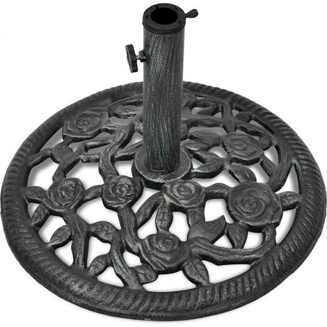 Support de parasol en fonte – 12 kg – Ø48 cm – Antivent – Réglable 35, 38 et 48 mm – Noir et vert antique – Jardin et terrasse (1/5)
