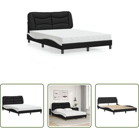 Matelas en mousse -  Lit avec matelas Hvar noir et blanc 140x190 cm similicuir (1/5)