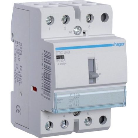 HAGER ETC340 - CONTACTEUR D/NEUTRE 40 A 3 NA 230 V (1/5)