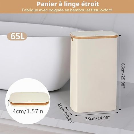 Laundry Basket with Lid Slim Dirty Laundry Basket with Removable Washable Inner Bag, Bamboo Laundry Basket, Foldable Laundry Baskets for Laundry Room, Bedroom (Beige) (1/4)