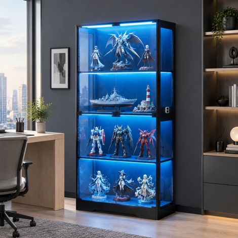 Schwarze Glasvitrine 80 x 35 x 165 cm mit LED und intelligentem Sensor HAVRYA (1/5)