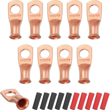 10Pcs 6 AWG Bornes M8 Pour Batterie, Cosses À Oeil 5/16" 8mm À Serrer Pour Câble En Cuivre, Gainage 3:1, Doré (1/5)