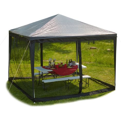 Relaxdays Zanzariera per Gazebo 3x3 m, 2 Pareti Laterali, con Cerniere, Nastro a Strappo, 12m XL Tenda Anti-Insetti,nero (1/5)