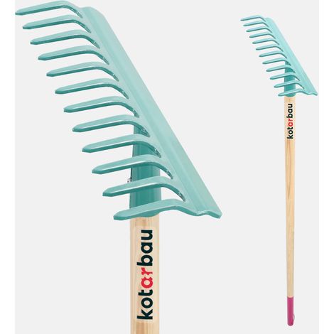 KOTARBAU® Rateau à Feuilles - Rateau Jardin - Acier - 32 cm - Turquoise - avec Manche Bois 135 cm - 12 Dents - Balai a Gazon - Outil Jardinage pour Entretien Pelouse - Ramasse Feuille (1/5)