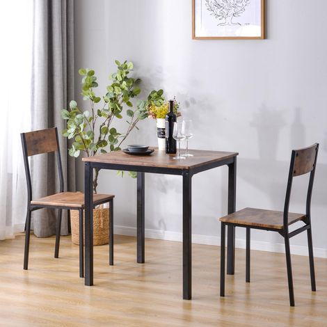 Ensemble table et chaises - avec table à manger et 2 chaises, structure en métal, pour balcon & salle à manger & salon, design industriel vintage - Marron (1/5)