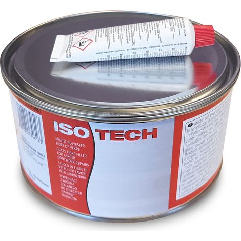 Mastic polyester professionnel 1,560 kg – Deux composants extra fins pour remplissage et finition – Adhérence sur métal – Ponçage facile – Iso Tech