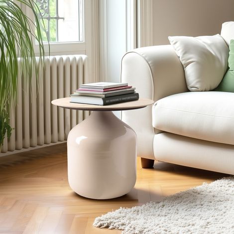 HORTENSE - Table d'appoint plateau carreaux vitrifiés pied en fer beige (1/5)