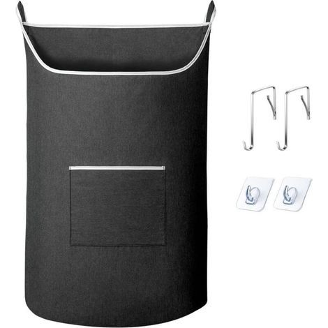 Panier à linge suspendu XL noir – sac de rangement en maille respirante, grande ouverture 91 x 56 cm, capacité élevée et montage facile (1/4)