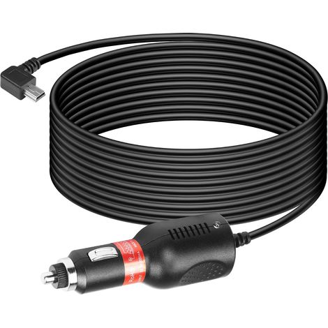 Câble d'alimentation mini USB pour voiture, 5 V 3 A, coudé à 90° vers la gauche, câble extra-long de 3,5 mètres, idéal pour les caméras embarquées, GPS et appareils photo numériques. (1/5)