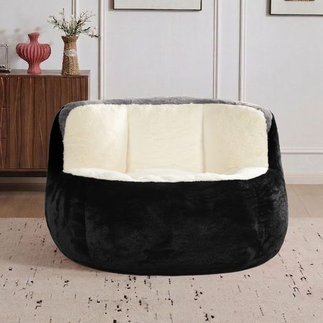 Poufs géants, canapé en fausse fourrure multicolore garni de mousse déchiquetée, grand canapé-lit pour salon, aucun assemblage requis, noir, blanc et gris (1/4)