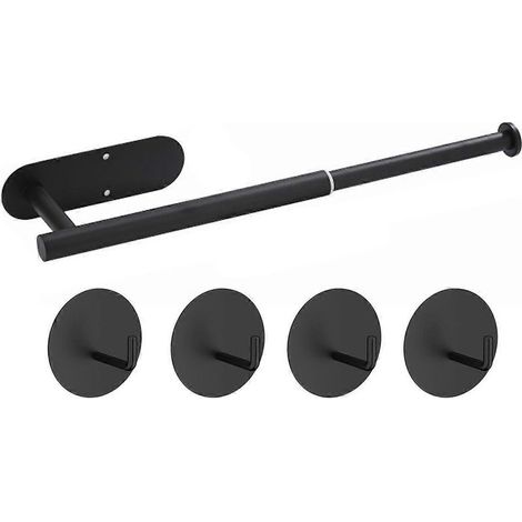 Porte-serviettes mural extensible sans perçage, à coller, pour salle de bain et cuisine, noir. (1/5)