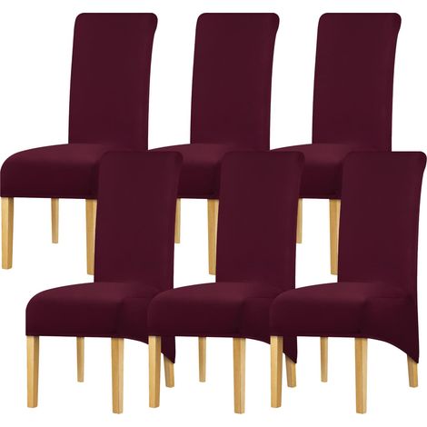 Lot de 6 housses de chaise de salle à manger en élasthanne extensible avec haut dossier enroulable pour chaises de mariage, de cuisine, de décoration d'intérieur Bordeaux foncé (1/5)