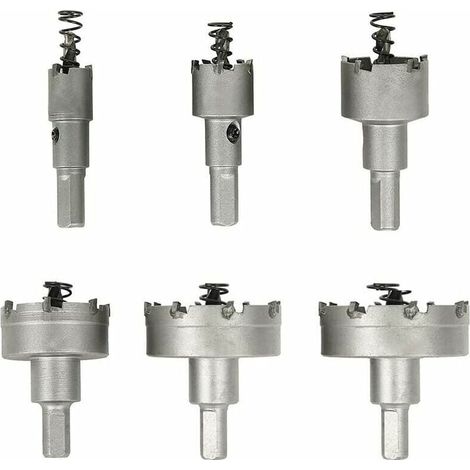 Lochsäge für Metall, 6 Stück Hartmetall-Lochsägenbohrer, Lochsägen aus Edelstahl, für Aluminium, Stahl, Eisen, Kupfer, Holz, 16 mm, 22 mm, 30 mm, 40 mm, 50 mm, 60 (1/4)