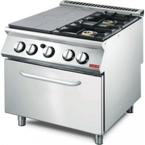 Fourneau inox à gaz 2 feux vifs, plaque coup de feu sur four gaz