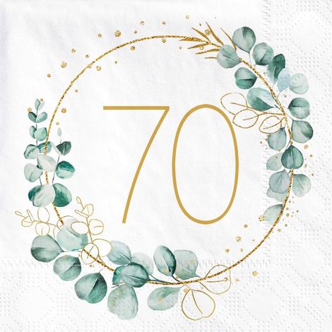Papierservietten – 40 Stück – Eukalyptusgrün – Motiv zum 70. Geburtstag – Tischdekoration für Damen und Herren – 33 x 33 cm (1/5)