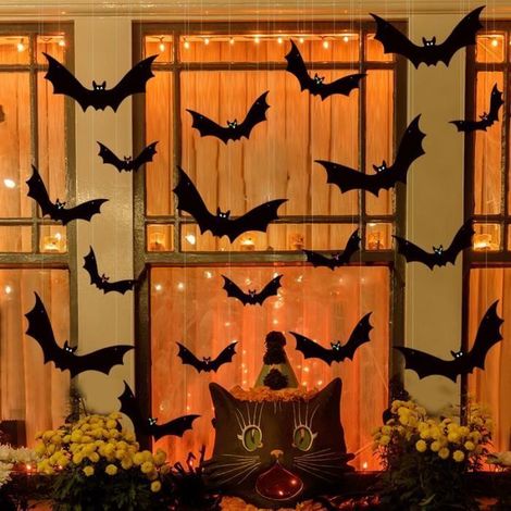 Chauves-Souris Suspendue, Chauve-Souris Réaliste pour Halloween, Chauve-Souris avec Yeux Brillants, Décor DECORATION DE FETE MURALE (1/4)