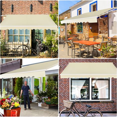 Store Banne de Balcon Rétractable 3,6x3M Tissu Résistant aux UV et à l'Eau Angle Réglable 5-35° Beige (1/2)