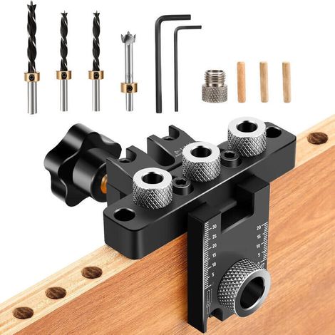 Gabarit De Percage Set,8/10/15 mm Gabarit de Trou de Poche,3 en1 Kit Localisateur de Guide de Percage Cheville Bois