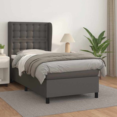 Cama box spring con colchón cuero sintético gris 90x190 cm (1/5)