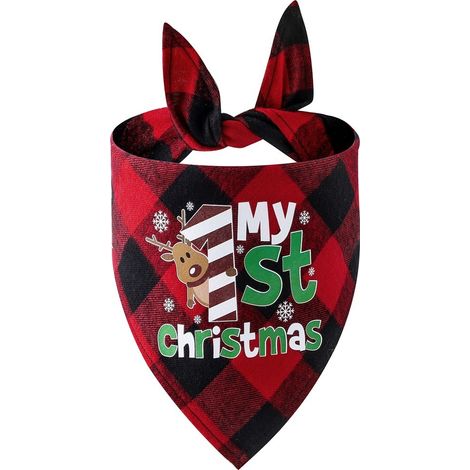 Bandana de Noël pour chien, écharpe triangulaire en coton à carreaux, rouge, noir et vert, serviette pour animaux 63 x 42 x 42 cm - Cerf rouge et noir (1/5)