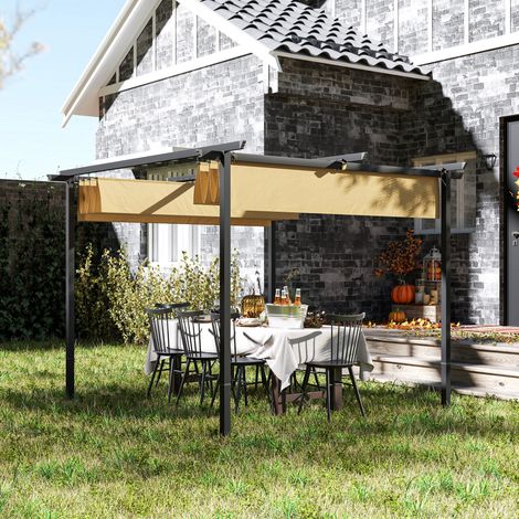 Pérgola de jardín de 3 x 3 m con techo regulable, estructura metálica, protección UPF30+, parasol para porche o terraza, color beige.