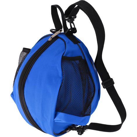Sac de rangement rond en filet pour ballon de basket-ball, en tissu Oxford, pour exercices en intérieur, bleu avec bords noirs. (1/5)