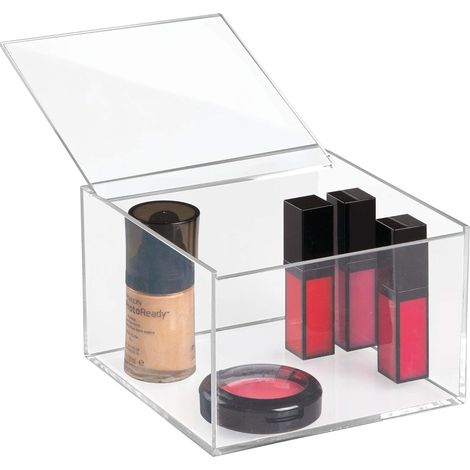 Kosmetikbox mit Deckel (15 x 15 x 10 cm), mittelgroße Aufbewahrungsbox aus Acryl, Make-up-Organizer, transparent (1/5)