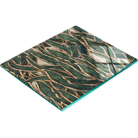 Tablero de vidrio duradero y elegante con estampado de c茅sped, color verde dorado, 60x52 cm