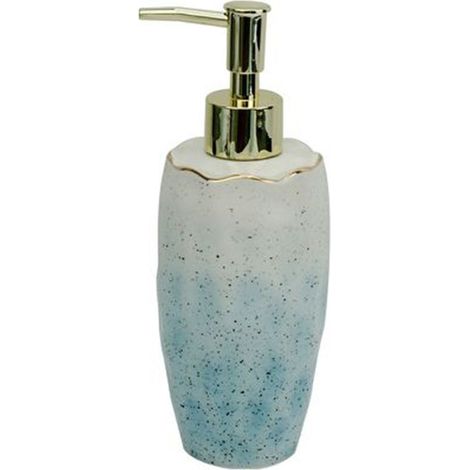 Trade Shop - Dispenser Sapone Liquido Bagno Bianco Azzurro Con Effetto Pietra Dosatore 79271 - (1/2)