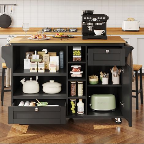 mobile contenitore 129x46x96 ruote cucina nero OKMYHOME (1/5)