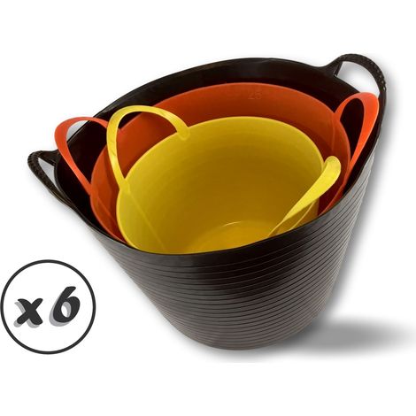 Seau bassine panier souple Récipient multifonction en polyéthylène plastique flexible résistant - Quantité x 6 - Assortiment 3 seaux