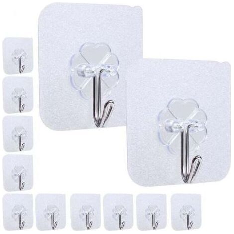 12 transparent and waterproof adhesive hooks, suitable for the living room, bathroom and kitchen. (1/4)