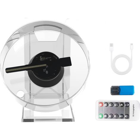 Ventilador holográfico 3D de 11 cm con proyector LED, soporte de escritorio portátil, pantalla estéreo sin marco, altavoz integrado.