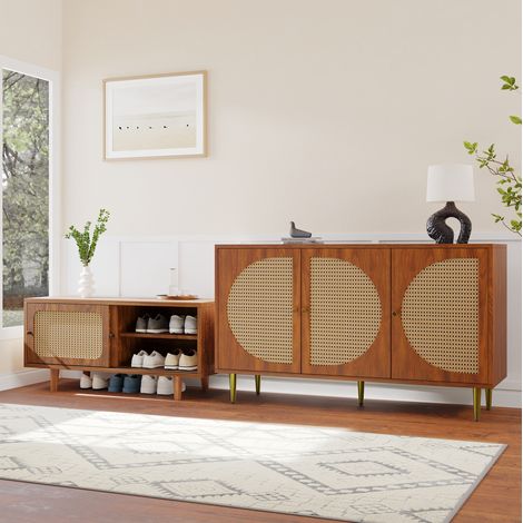 MEUBLIV Set contenitori in rattan noce – credenza 3 ante e mobile portascarpe (1/5)