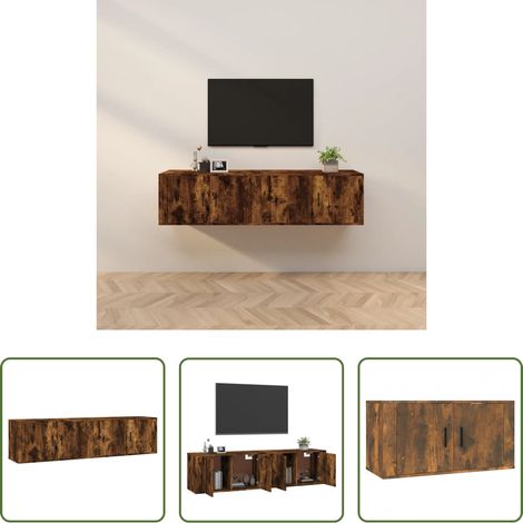 Meuble tv mural bois - Meubles TV muraux 2 pcs chêne fumé 80x34,5x40 cm (1/5)