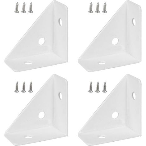 Lot de 4 équerres d'angle triangulaires en métal avec vis pour armoire, bureau, lit, 38 x 38 mm, blanc (1/5)