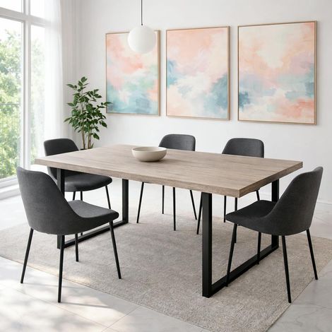 Table extensible bois de chêne grisé pieds en U 200 cm PALERME